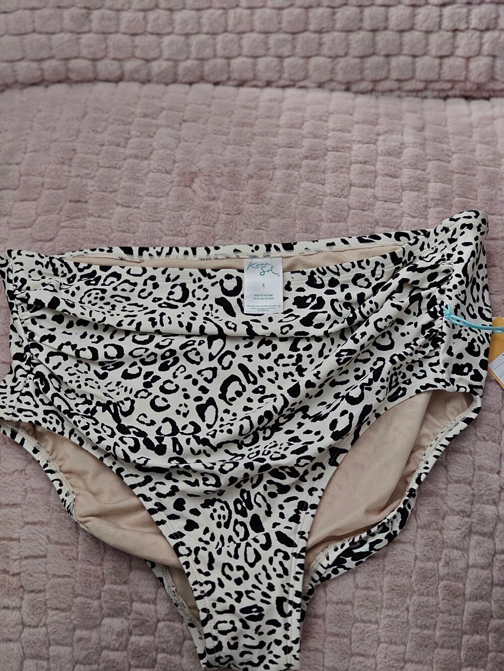 Kona Sol Black and Beige Leopard High-Waist Bikini Bottoms
